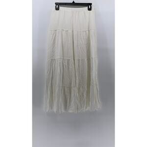 BRANDY MELVILLE Women's White Solid Elastic Waist Tiered Midi Skirt SZ OS